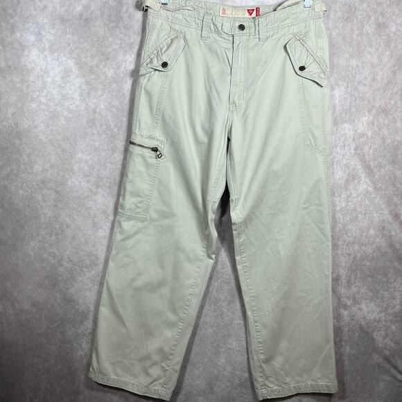 Guess Jeans Cargo Pants Mens Size 34 Beige Straight Leg Adjustable Waist 90s Y2K - Picture 1 of 10